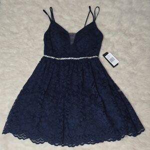 Elegant Navy Lace Dress